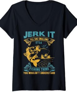Womens Fishing Rods Lovers | Funny Fishing Sayings | Funny Fishing V-Neck T-Shirt